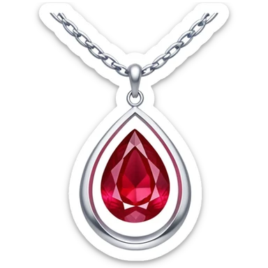 silver chain suspending ruby teardrop, dynamic vortex of light and energy inside, symbolizing awakening sticker