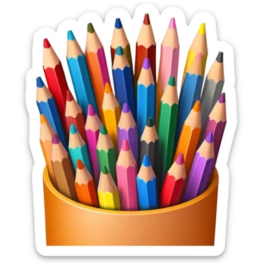 Cinematic Realistic image of a set of finely sharpened colouring pencils arranged neatly on crisp paper, rendered with vibrant hues and detailed pencil textures, illuminated by soft, creative lighting that captures the spirit of artistic expression sticker