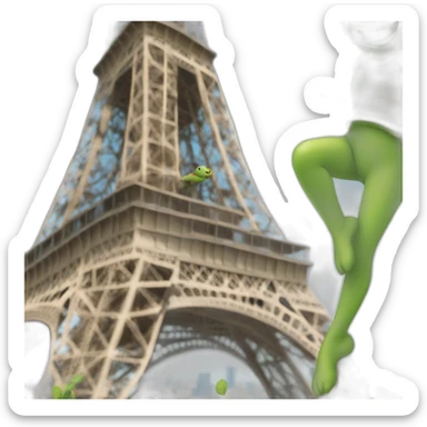 Person who is dancing on the top of eiffel tower with a turtle sticker