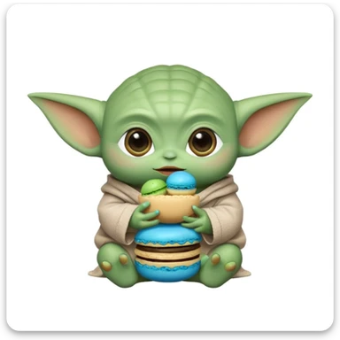 baby yoda eating a blue macaroon  sticker