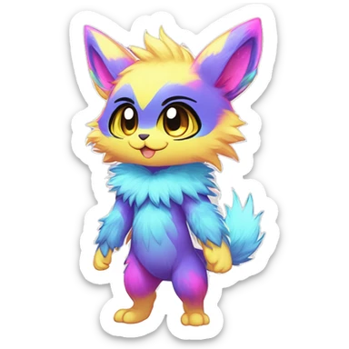 Anthro Scalie Fluffy Cool Cute Magical Shiny Colorful Neon Vibrant Colors Sparkle Kemono-style Chibi Fantasy-Animal-Fakémon-Pokémon-Hybrid Fur Sona Aesthetic Full Body sticker