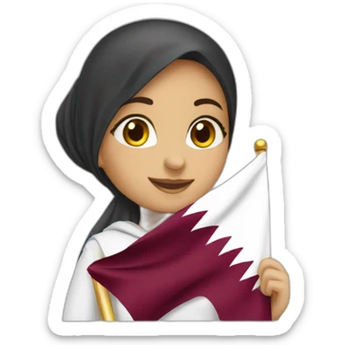 Arabic girl holding Qatar flag sticker