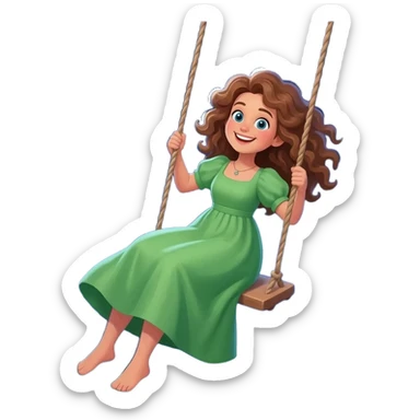 Une fille. le pays de la nuit et de la Lune Cheveux bouclé. Porte un robe verte. À adore faire un de balance. Toute la nuit sticker