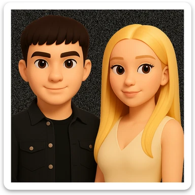 Slightly increase the volume of the upper body of the girl, separate the girl and the boy from each other, and make the skin color the same for both characters. Maintain the cartoonish 3D style in the image. sticker