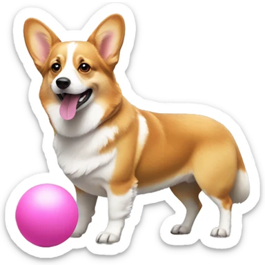corgi dog with pink ball sticker