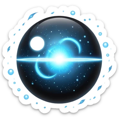 magical onyx orb floating with a silver-blue aura, cosmic particles around it sticker