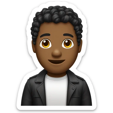 emoji de avatar da cor parda com corte americano de cabelo cacheado preto, com computador sticker