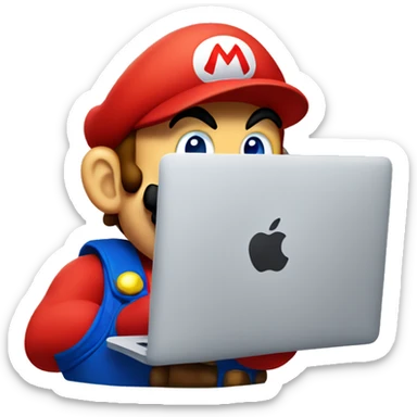 mario with macbook sticker