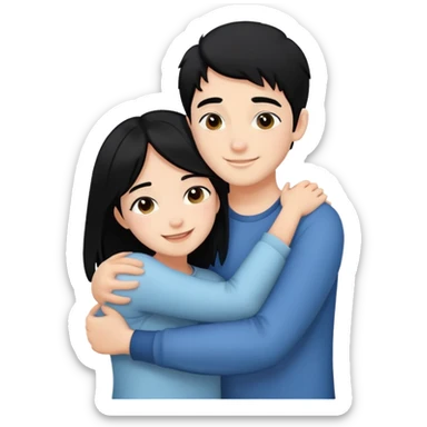 Two best friends one boy with black hair, one girl with black hair hugging happy and grateful  sticker