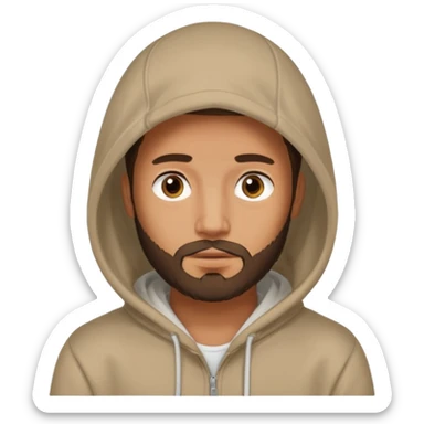 a guy wears a hoodie, his face is a mysterious, he looks pretty and handsome, but very distant 
he has a beard  sticker