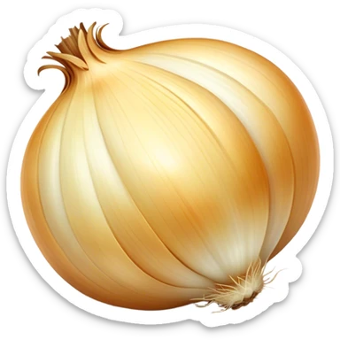 Cinematic crisp white onion, slightly peeled to reveal smooth layers, warm golden tones, rustic and fresh, soft glowing highlights. sticker