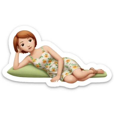 a woman, alone, short hair, light skin, auburn hair, laying on her side, facing away, full body is visible, feet are down. do not include other people, faces, or characters sticker