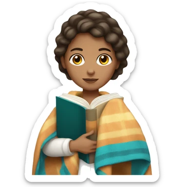 Hispanic White girl with blanket and book sticker