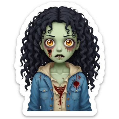 garota zumbi com cabelo cacheado longo oreto sticker