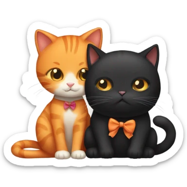an orange cat with a bow on hugging a black cat  sticker