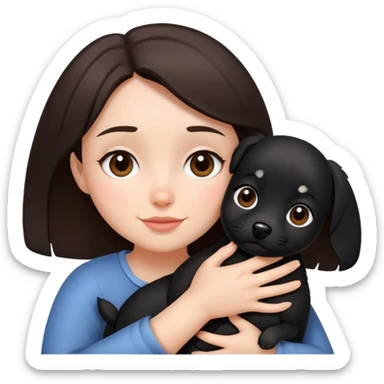 Brunette girl with small black dog hug sticker