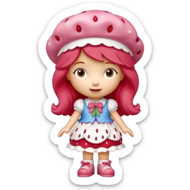 Isolated, detaile illustration of the most incredibly pretty and cute realistic modern day cartoon character strawberry shortcake
figurine imaginable, toy style. sticker