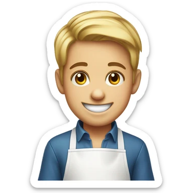 smiling boy in kitchen apron cartoony sticker