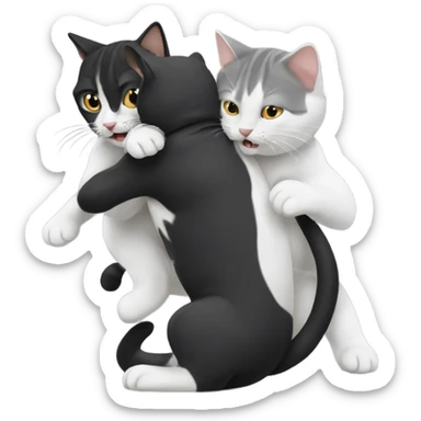 Two cats wrestling one cat black other gray sticker