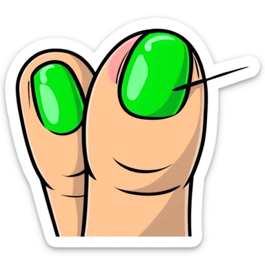 fingernail with bright green polish sticker
