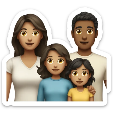 a mom with dark hair and light skin with her children (a boy with light skin and dark hair and a girl with light skin and  sticker