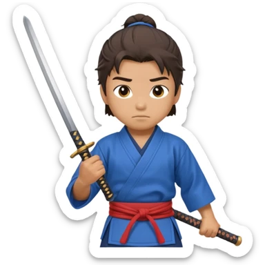 A young samurai apprentice gripping his wooden practice sword nervously.
 sticker