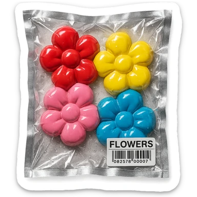 small colorful flowers, glossy and puffy, vacuum-sealed style sticker