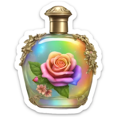 Rainbow magic fairy sparkling old Antique oil perfume bottle with herbal and rose flowers sticker