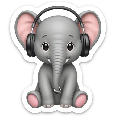 baby elephant with headphone sticker