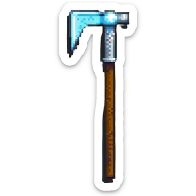 pixelated Minecraft diamond pickaxe with brown handle sticker