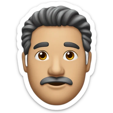 Hombre moreno de 45 años, peinado de lado, cabello negro, gordito sticker