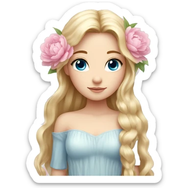 Beautiful, peony, fairy, light pink, long blond hair, big wings, fair skin, blue eyes  sticker