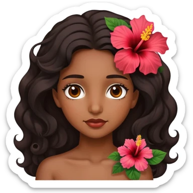 Menina parda, de olhos castanhos, cabelo preto ondulo e um hibiscus na cabeça sticker