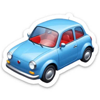 A simple 3D icon showing a road with a small blue car moving forward. The design uses blue, white, and black as main colors, with tiny red accents for the car lights. Clean, minimal, and easy to understand. sticker
