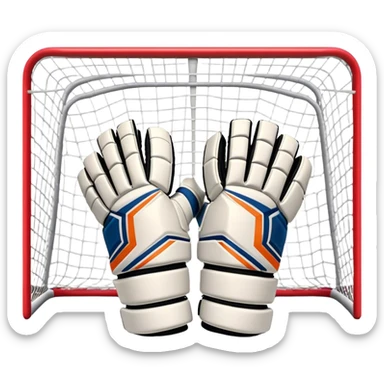 Cinematic Realistic image of goalie gloves showcasing detailed fabric textures and intricate grip patterns, rendered against a blurred goal backdrop with focused, high-contrast lighting that accentuates their essential design sticker