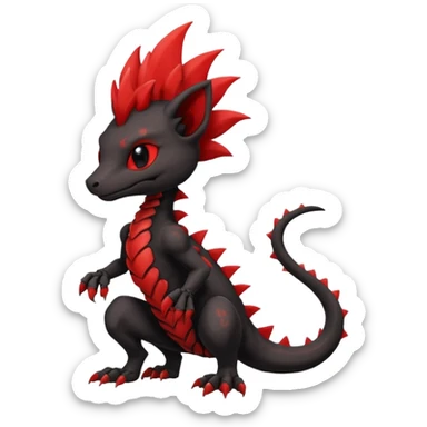 Fiery skeletal gothic evil black and red salandit-Liten-torracat with a red Mohawk  sticker