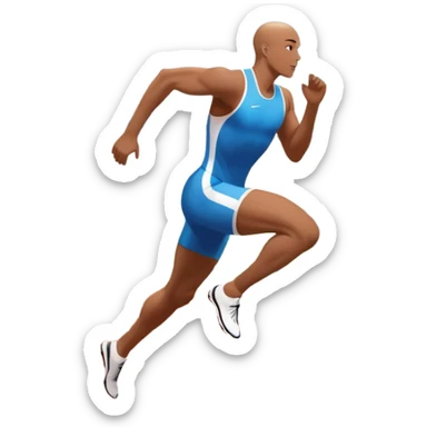 An icon symbolizing The background features a large stadium with cheering crowds, a digital timer, and a clear blue sky. professional running: a dynamic sprinting athlete in motion on a track, leaving motion lines behind. Transparent background emphasizes speed, endurance, and competition. sticker