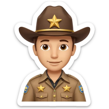 cute sheriff cowboy portrait, head and shoulders only, cowboy hat, sheriff badge on chest, confident smile, western uniform collar, 3D cartoon, mobile game icon style, clean background, no text, no watermark
 sticker