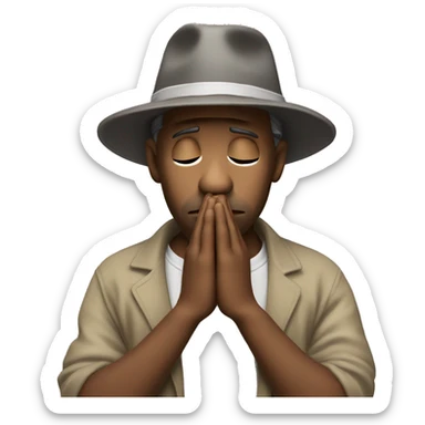 pensive face with drolling and hat praying hands sticker