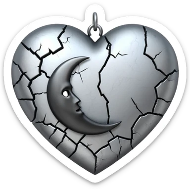 emo heart with crescent moon and black chain sticker