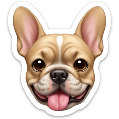 head shot of chunky tan french bulldog with tongue out sticker