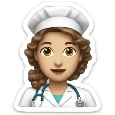 White nurse woman with curly long brown hair sticker