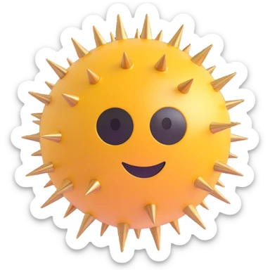 shiny and round spiked ball with metallic spikes, 3D emoji style sticker