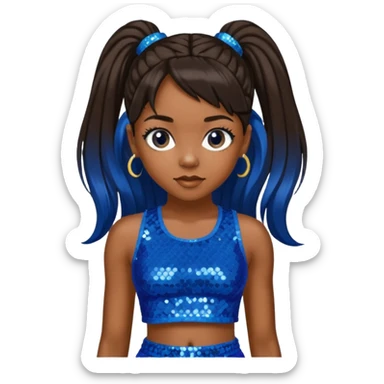 Left Eye from TLC with long dark brown ponytail hair, blue sequin crop top and pants sticker