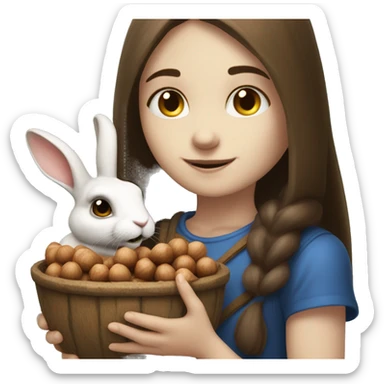 а rabbit holding a hazelnuts with a white skin brunnete girl sticker