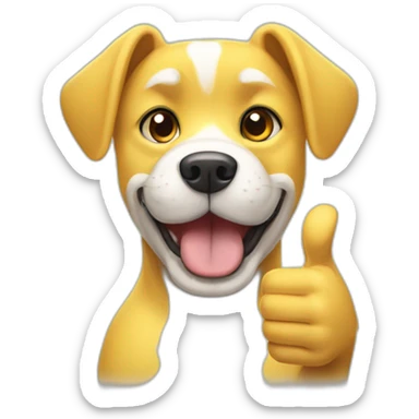 yellow and white dog with muscles and thumbs up showing the whole body with thumbs up gesture sticker