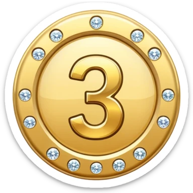 A gold badge with diamonds for a paid subscription, each with a number 3 at different levels. sticker