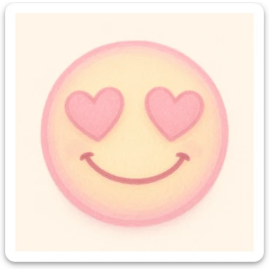 cute emoji, heart eyes, playful grin, pastel pink and yellow sticker