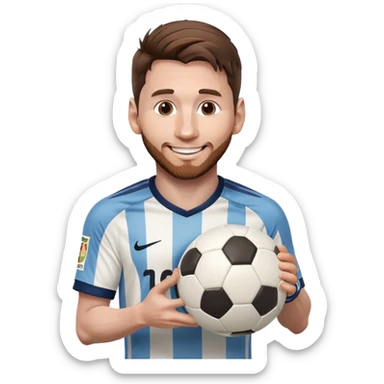 Messi smiling with a soccer ball sticker