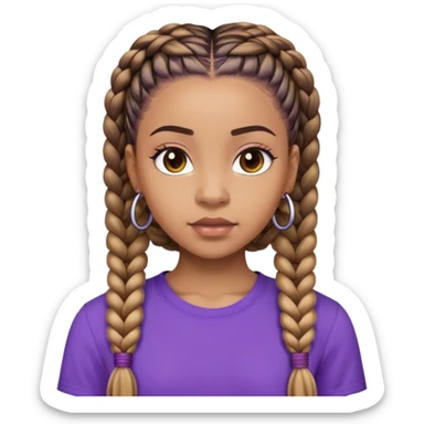 A lightskin black girl with boxbraids and purple shirt sticker